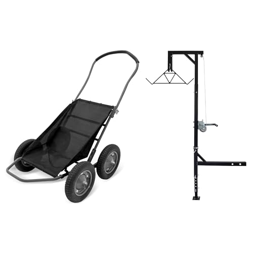 Hawk Crawler Multi-Use Folding Cart for Hunting Fishing Bunded with HME Game Hoist Kit Winch Gambrel with Adjustable Height, Black