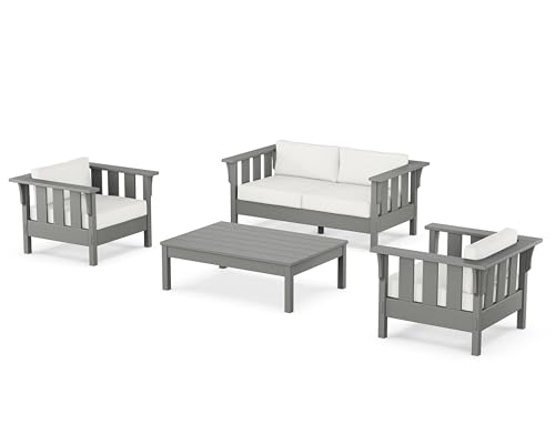 Martha Stewart by POLYWOOD® Acadia 4-Piece Deep Seating Set with Loveseat in Slate Grey/Natural Linen