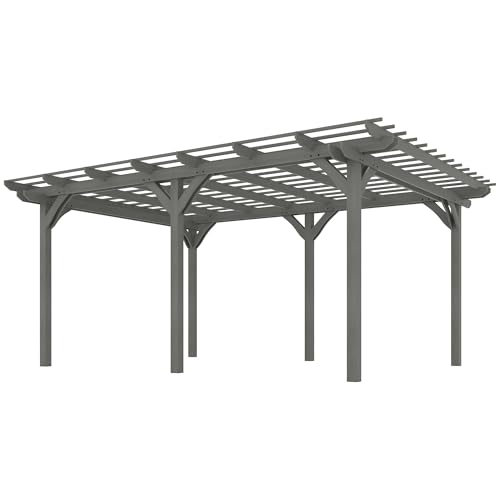 12x16ft Triple-Level Wood Pergola – Gray Paint-Sealed Fir, 200lb Snow Load, Windproof Level 6, 110.8x77.8in Spacing, Designed for Grapes, Ivy & Flowers