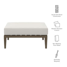 Modway Northlake Teak Outdoor Ottoman in Weathered Gray White – Large Square Patio Footrest with Cushion