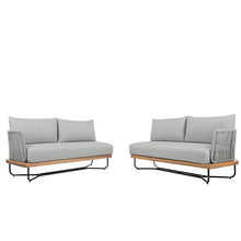 Christopher Knight Home Anna Patio Sofa Set with Cushions, Acacia Wood Patio Lounge Sofa with Woven Rope Back for 8 People, Modern Outdoor Sofa Set, Spacious Seating Couch for Garden, Light Grey+Teak