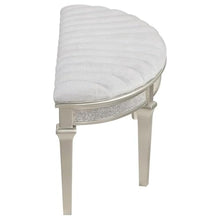 Pemberly Row Upholstered Demilune Bench, Ivory Fabric Seat, Silver Oak Finish, Foam and MDF Construction, 52.25" W x 16.25" D x 18" H, Bedroom or Entryway Seating, Stylish Channeled Tufting Design