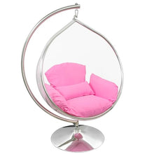 SK CHUMRA Hanging Chair - Transparent Acrylic Bubble, Waterdrop Shape, Indoor Swing Chair with Gold/Chrome Stand, Durable Fabric Cushion - Luxury Accent for Living Room, Bedroom (Chrome/Pink)