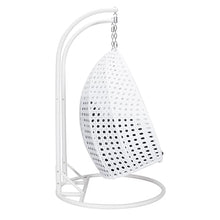 LeisureMod 2 Person Hanging Egg Chair, Indoor Outdoor Patio Lounge Swing with White Stand & UV-Resistant Cushions, Hammock Chair for Bedroom & Garden, Dark Grey