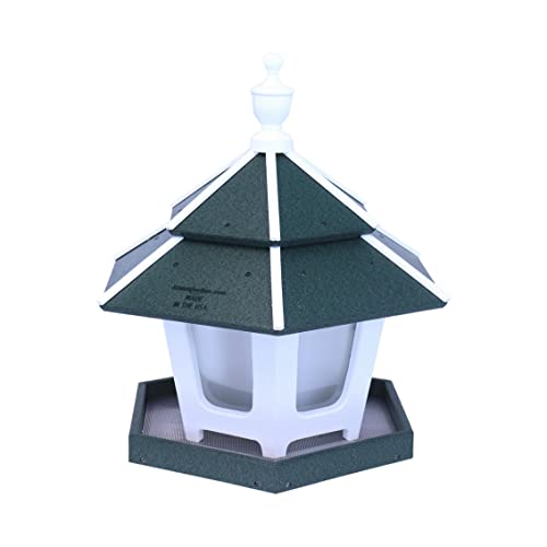 AmishToyBox.com Gazebo Bird Feeder - Deluxe Triple Compartment Post-Mount Large Bird Feeder - Made in the USA with Poly Lumber (Turf Green and White)