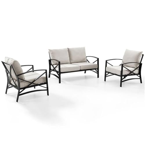 Afuera Living 3-Piece Outdoor Sofa Set, Rust-Protected Metal Frame, Oatmeal UV-Fade-Resistant Cushions, Oil Rubbed Bronze Finish, Includes Loveseat & 2 Chairs, Weatherproof Patio Conversation