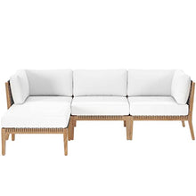 Modway Clearwater Outdoor Patio Teak Wood 4-Piece Sectional Sofa in Gray White