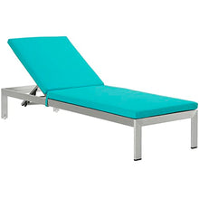 Modway Shore Aluminum Outdoor Patio Chaise Lounge Chairs with Cushions Silver Turquoise
