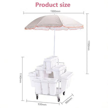 Mobile Flower Display Rack with Umbrella, 3-Tier Metal Plant Stand Cart with 18 Buckets, Foldable Side Table, Lockable Wheels – Outdoor Florist Shelving for Garden, Market, Street Corner, Nursery