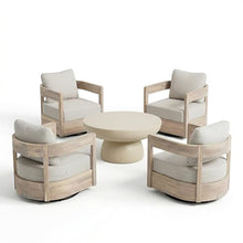 Christopher Knight Home Telluride Outdoor Swivel Club Chair Set with 27.5 Inch Round MGO Coffee Table, 4 Acacia Wood Patio Chairs with Beige Cushions and Black Base Outdoor Furniture Set, Light White