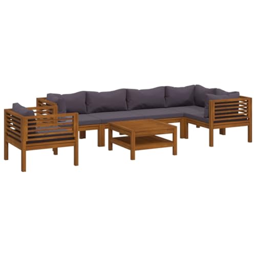 Jkghdrt 6-Piece Modular Acacia Wood Lounge Set with Removable Dark Grey Cushions for Outdoor Relaxation and Flexible Seating Arrangements