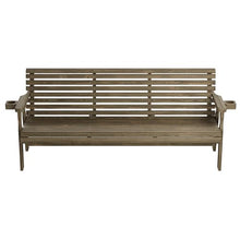 Amish Casual Heavy Duty 6 Foot Pressure Treated Outdoor Garden Bench in Dark Walnut Stain with Cup Holders - Amish Crafted Roll Back Design, 700 Lb Weight Capacity