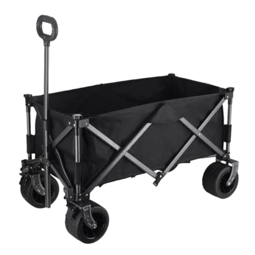 Portable Beach Trolley Cart for Camping and Picnics Foldable Hand Pulled Trailer with Stall Outdoor Folding Cart for Gatherings (Black)