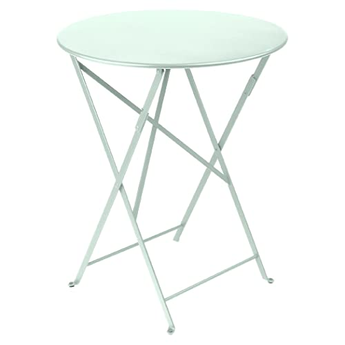 Fermob - Bistro 24" Round Table - Lacquered Steel Folding Table for Two to Three People - No Parasol Hole - Outdoor & Indoor Use - Ice Mint