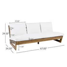 Christopher Knight Home Wicos Modern Acacia Wood Outdoor Sofa with Cushion, Wood Patio Sofa Chair Armless Design, Garden Backyard Outdoor Lounge Sofa Couch with Water-Resistant Cushion, Teak+White