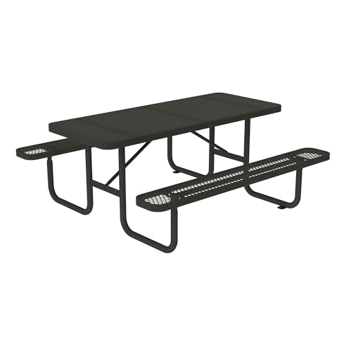 Norwood Commercial Furniture Open Air Series 6' Solid Writable Surface Rectangle Picnic Table with Benches, Commercial-Grade Steel Portable Outdoor Picnic Table