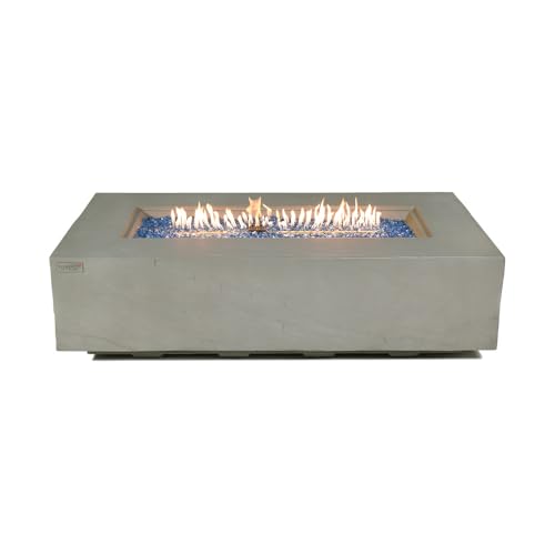 Meteora Concrete Fire Pit 55.9" x 31.9" Outdoor Patio Firepit Includes Fire Glass Modern Fire Pits & Outdoor Fireplaces for Garden, Deck, Indoor & Outdoor Heating