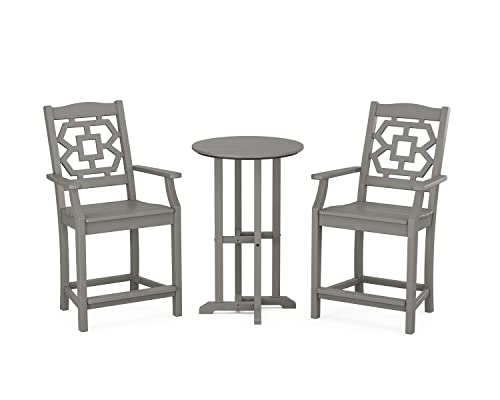 Martha Stewart Chinoiserie 3-Piece Farmhouse Counter Bistro Set Slate Grey