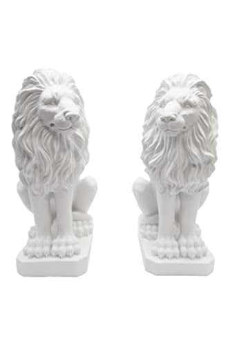 Vittoria Collection 20.5" Pair of Lions Sitting Down Aggressive Statue Figurine Made in Italy Indoor Outdoor Garden Home Decoration