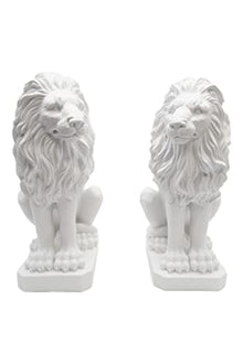 Vittoria Collection 20.5" Pair of Lions Sitting Down Aggressive Statue Figurine Made in Italy Indoor Outdoor Garden Home Decoration