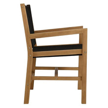 Modway Vienna Outdoor Patio Teak Wood Dining Armchairs Set of 2 in Natural Black – Woven Rope Teak Accent Patio Chairs with Armrests – Weather-Resistant Deck Chairs for Backyard, Porch