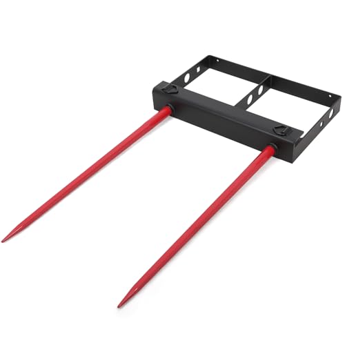 49 Inch Hay Spear for Tractor Bucket, Heavy Duty Bale Spear Attachment with 2 Stabilizer Spears & 59 Inch Chain, Tractor Bucket Hay Bale Spear Attachment, 4000 Lbs Capacity