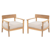Seeheool Mallorca Acacia Wood Club Chair with Seat Cushion, Set of 2