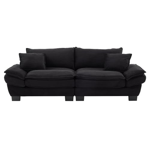 84"Corduroy Loveseat Couch Sofa, 2 People Deep Seat Couch with Pillows Comfy Upholstered Sofa Couches for Small Space,Living Room Bedroom Office Dorm Studio Apartment Love Seat Couche (Black)