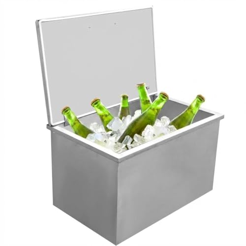 Takywep Drop in Ice Chest, 32 Quarts Stainless Steel Ice Cooler with Hinged Cover, Commercial Built-in Ice Bin, Outdoor Kitchen Ice Bar for Wine Beer Beverage Cold Storage