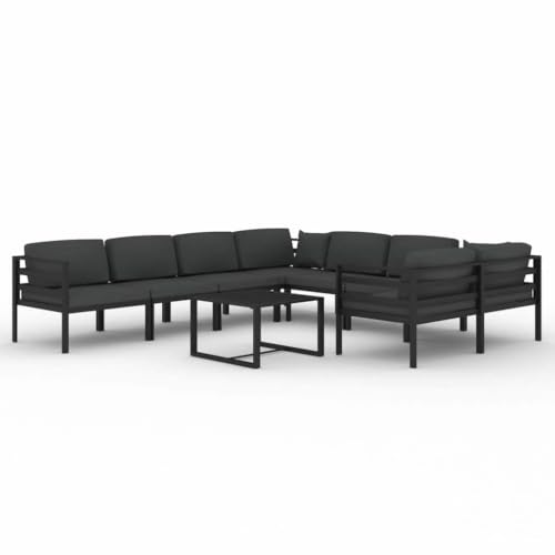 RJPLMFV 9 Piece Patio Lounge Set with Cushions Aluminum Anthracite