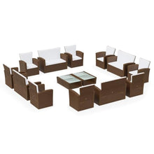 RJPLMFV 16 Piece Poly Rattan Patio Lounge Set with Cushions Brown