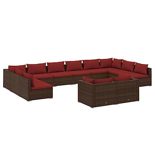 KPOUTRFG 12 Piece Modular Patio Furniture Set with Brown PE Rattan and Powder Coated Steel Frame for Outdoor Lounge Seating
