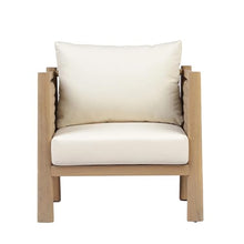 Christopher Knight Home Set of 4 Outdoor Acacia Wood Patio Chairs with PE Wicker Woven Armrests Beige Cushions Outdoor Lounge Armchair Set for Patio Deck Balcony Garden