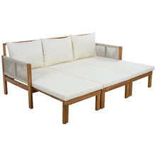 Merax Outdoor Daybed, 3 Seat Patio Sofa Bed with Waterproof Cushions, Pull-Out Mechanism & Rope-Woven Armrests, for Garden, Balcony, Poolside, Beige