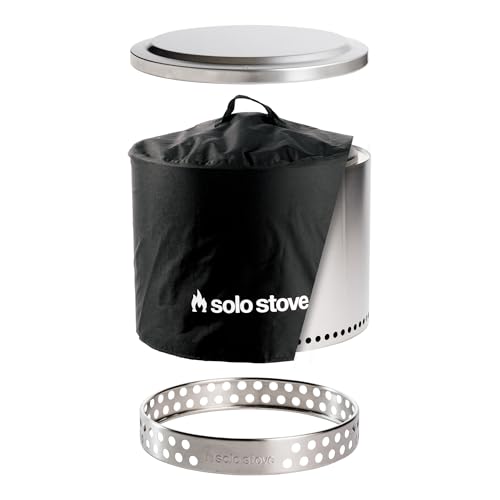 Solo Stove Bonfire Amazon Exclusive | Smokeless Fire Pit Bundle with Stand, Lid, Shelter & Ash Pan | Ideal for 4–6 People | Stainless Steel Wood Burning Camping Pit – 19.5" Wide, 34lbs