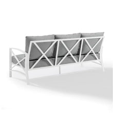 Afuera Living Transitional Outdoor Metal Sofa, Gray Finish, Weather-Resistant Steel with Solution-Dyed Polyester Cushions, Removable Covers, Seats 3, 79 in Wide for Patio or Garden Lounge Use