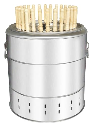 barrel smoker Smokeless Barbecue Hanging Grill With 28 Skewers Stainless Steel Charcoal BBQ Stove Charcoal Braised Grill Barrel Large Capacity Portable 360° All Round Roasting Oven (Size : 42cm*39cm