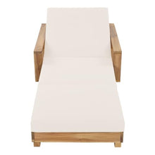 Merax Acacia Wood Chaise Lounge with 4 Triple-Fold Cushion, Cream