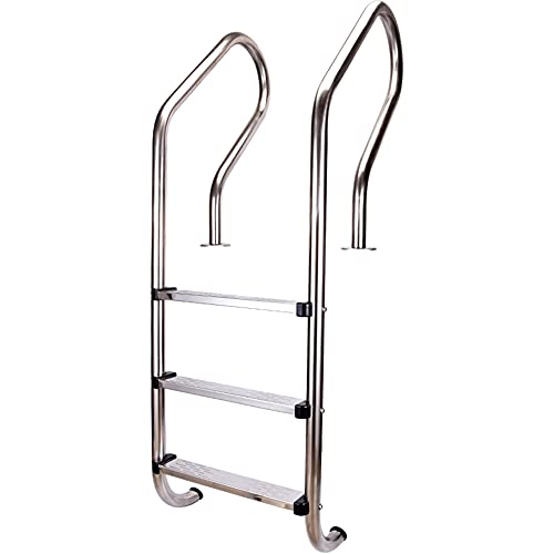 Swimming Pool Handrail Ladder 304 Stainless Steel Hot Spring Ladder Swimming Pool Ladder with 3 Non-Slip Pedals no Embedded/Silver/54cm (Silver 54cm)
