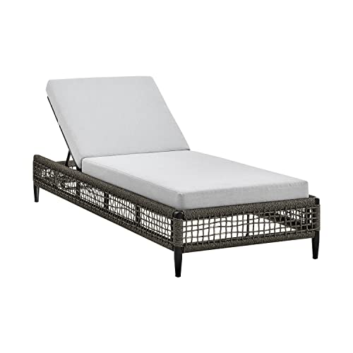 Armen Living Alegria Outdoor Patio Adjustable Chaise Lounge Chair Aluminum Rope Light Grey