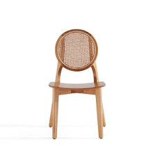 Manhattan Comfort Versailles Rattan Dining Chair, Wicker Round Backrest with Solid Ash Wood Frame, Mid Century Modern Fully Assembled Chairs, Set of 4, Natural
