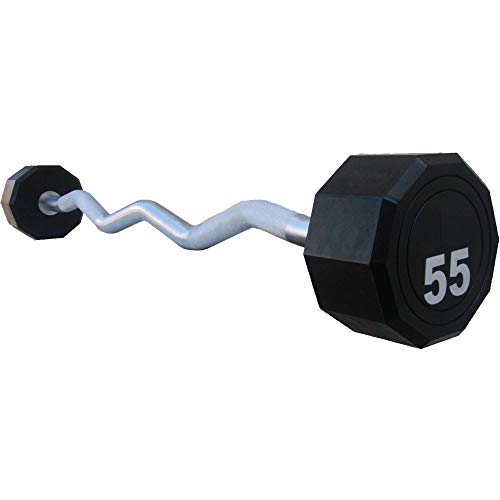 Fitness First 10-Sided Urethane Encased EZ Curl Barbell 115 lbs Black