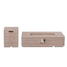 Christopher Knight Home 48.2 Inch Outdoor Rectangular Fire Pit Set with Tank Cover Side Table, MgO Concrete Propane Fire Pit 50000 BTU, Natural Modern Patio Heating Table Set