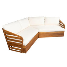 Homyee Durable Acacia Wood Outdoor V Shaped Sectional Sofa Set w/Water Repellent Cushions for Garden, Solid Wood Patio Corner Couch w/Slatted Design for Porch, Deck, Balcony (Teak)