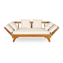 Christopher Knight Home Gary Patio Convertible Couch, Wooden Outdoor Daybed, 3-Seater Acacia Wood Patio Furniture Lounge Sofa for Backyard/Poolside/Garden, Back Pillow+Removable Cushion, Teak+ Beige