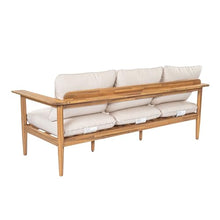 Christopher Knight Home Terassi Acacia Wood Outdoor 3 Seater Sofa, Solid Wood Patio Sofa with Removable Cushion, Comfy Lounge Sofa for Patio Furniture Set, Light Teak+Beige