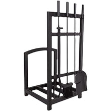 Firepits Fireplace Firewood Stand Log Rack with 4-Piece Tools Set Wood Storage Stacking Holder Patio Deck (Black 40×35×68 cm)