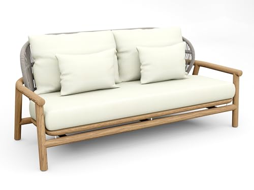 TeakStation 1 Pc Teak Wood Sofa Set: Sofa with Cushions in Outdoor Sunbrella Fabric #5404 Canvas Natural