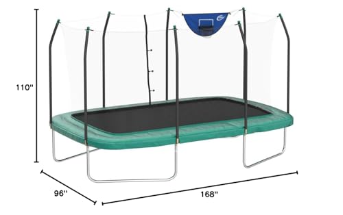 Skywalker Trampolines Jump N' Dunk 14 FT Rectangle Trampoline with Enclosure and Basketball Hoop Green