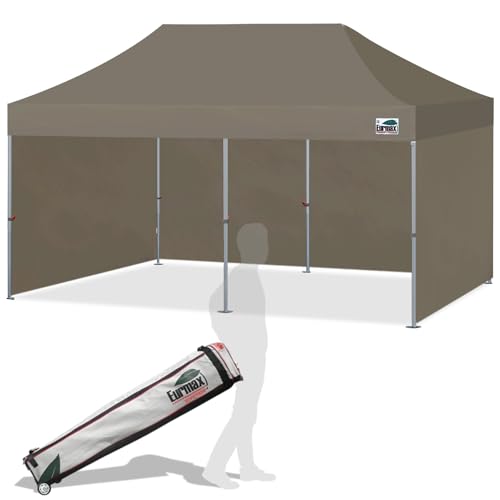 Eurmax USA Superior 10x20ft Pop-up Canopy Tent with 4 Side Walls,Khaki